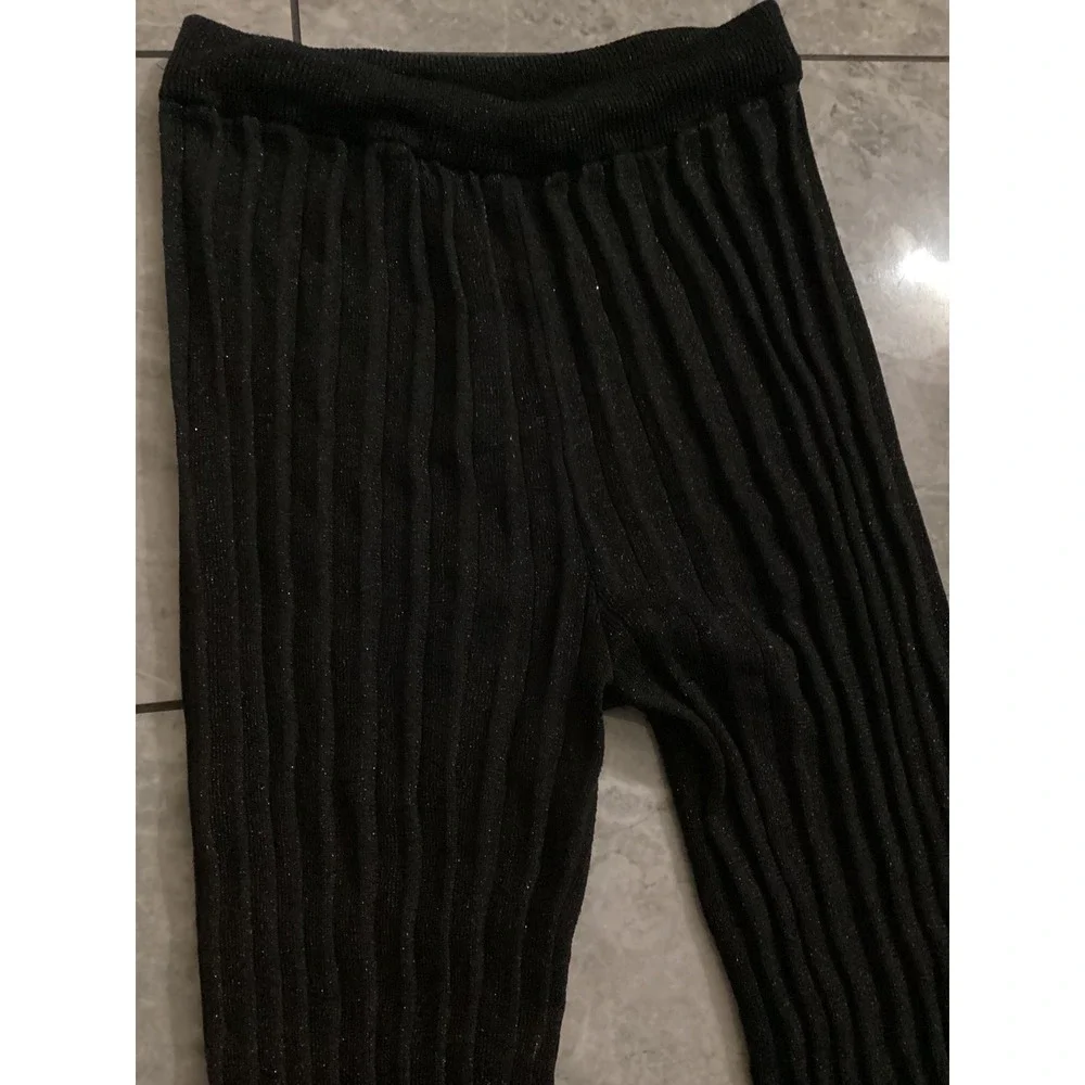 House of Harlow 1960 Black Metallic Ribbed Knit Flare Leg Pants Womens Size M